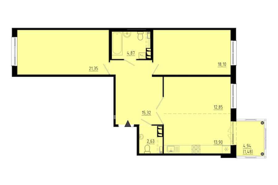 Двухкомнатная квартира в : площадь 89.5 м2 , этаж: 2 – купить в Санкт-Петербурге
